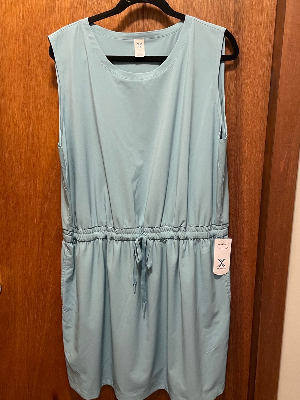 Xersion Cameo Blue Sleeveless Drawstring Dress